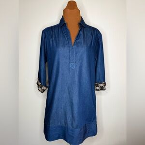 Tizzie Blue Denim Shift Dress Contrast Trim Size Small
